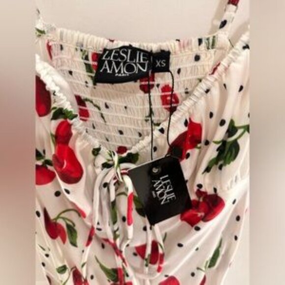 LESLIE AMON Cherry Printed Dot White Maxi Dress Size XS NWT - Picture 4 of 7
